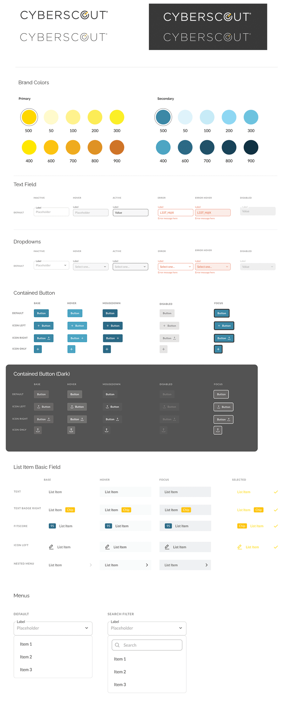 Selected components and styles from the design system
